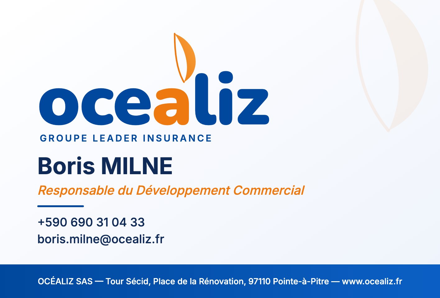 Carte de visite de Boris MILNE — OCÉALIZ